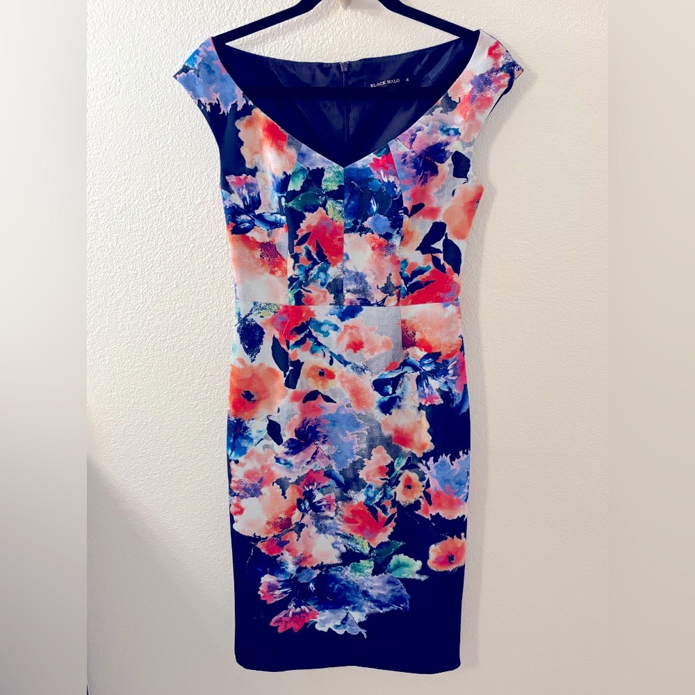 Black halo floral cocktail dress like new